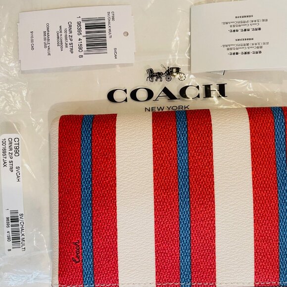 Coach Corner Zip Wristlet W/Stripe Print, red,coated canvas and recycled leather - Picture 3 of 9